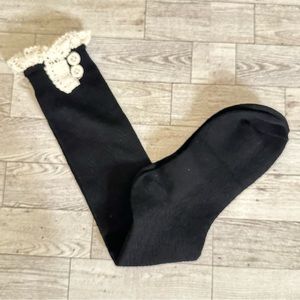 Free People Knee High Pointelle Ruffle Boot Sock Black